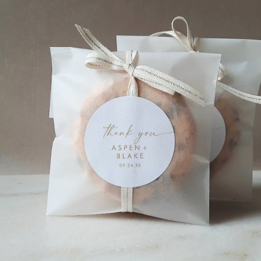 Rond Sticker Merci de mariage moderne Gold Script Favor