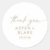 Rond Sticker Merci de mariage moderne Gold Script Favor (Devant)