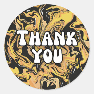 Rond Sticker "Merci" en marbre noir et or