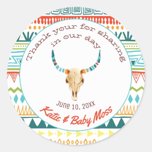Rond Sticker Merci Favor | Boho Chic (Devant)