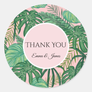 Rond Sticker Merci Feuille Tropical Aquarelle