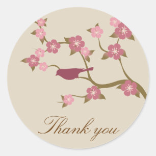 Rond Sticker Merci Fleur Mauve Gris