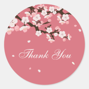 Rond Sticker Merci / Fleurs de cerisiers / Personnalisa