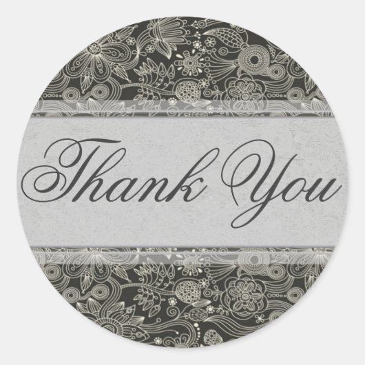 Rond Sticker Merci Floral Argent/Sceau (Devant)