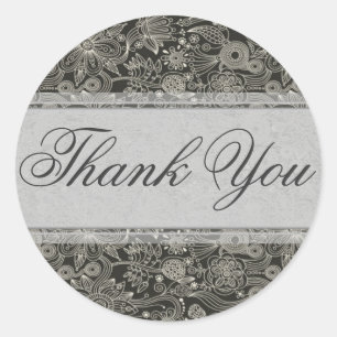 Rond Sticker Merci Floral Argent/Sceau