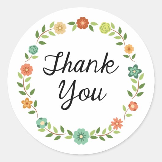 Rond Sticker Merci Floral Wreath (Devant)