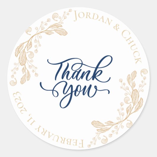 Rond Sticker Merci Gold Leaf Wedding Favor (Devant)