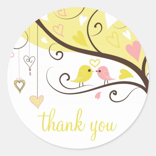 Rond Sticker Merci Inséparable jaune et rose (Devant)