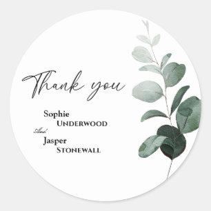 Rond Sticker Merci Mariage blanc vert moderne