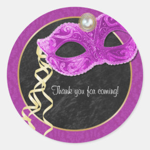 Rond Sticker Merci Masquerade Party - rose chaud
