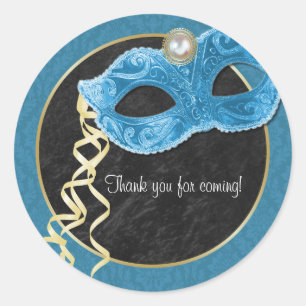 Rond Sticker Merci Masquerade Party - turquoise