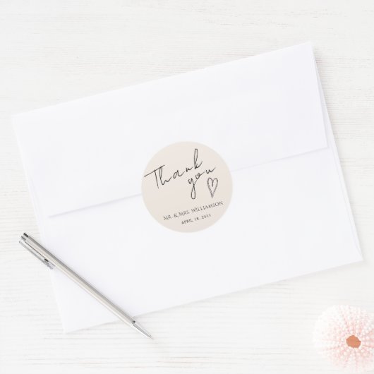 Rond Sticker Merci minimaliste Mariage moderne (Enveloppe)