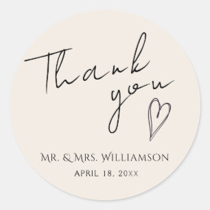 Rond Sticker Merci minimaliste Mariage moderne