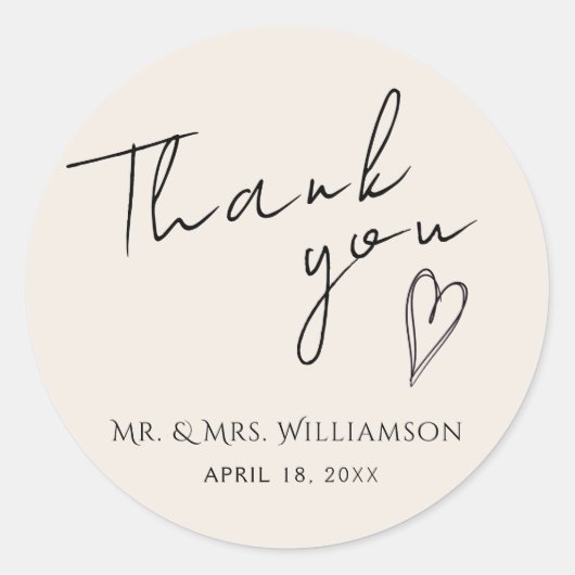 Rond Sticker Merci minimaliste Mariage moderne (Devant)