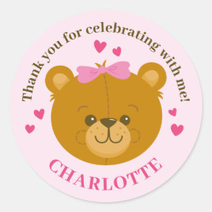 Rond Sticker Merci Ours Teddy Personnalisé