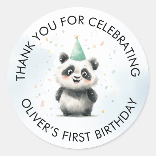 Rond Sticker Merci Panda Premier anniversaire (Devant)
