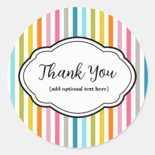 Rond Sticker Merci personnalisable Stripes arc-en-ciel