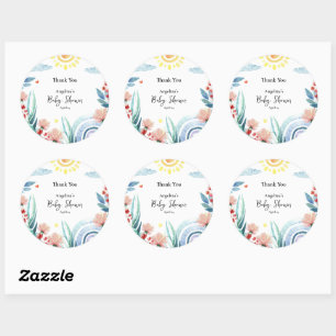 Rond Sticker Merci pour baby shower avec design.