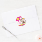 Rond Sticker Merci pour fille singe (rose) (Enveloppe)