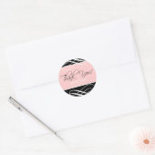 Rond Sticker Merci rose noir Favor (Enveloppe)