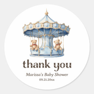Rond Sticker Merci Teddy Bear Twin Boy Baby shower