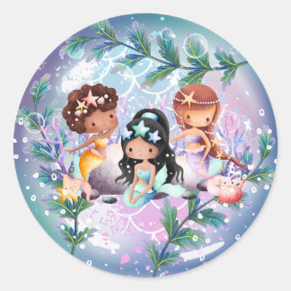 Rond Sticker Mermaid Anniversaire Fête Présente Cadeau