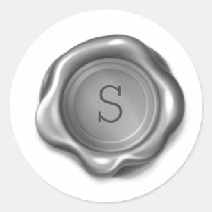 Rond Sticker métallique en argent Monogramme cire de fu