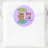 Rond Sticker mignon de sirène d'été violet (Sac)