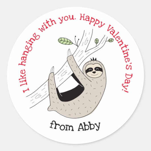 Rond Sticker mignon Sloth Valentine (Devant)