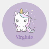 Rond Sticker mignon Unicorn violet (Devant)