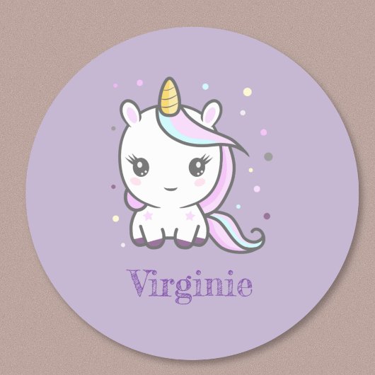 Rond Sticker mignon Unicorn violet