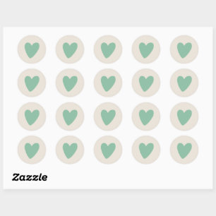 Rond Sticker Mint Green Heart Round Set de 20