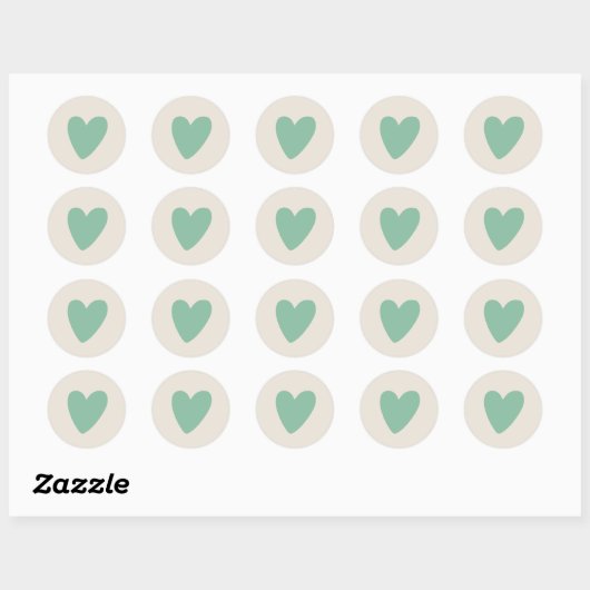 Rond Sticker Mint Green Heart Round Set de 20 (Feuille)