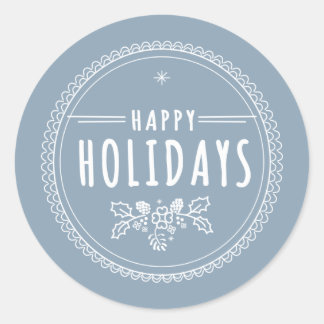 Rond Sticker moderne Happy Holiday Round Blue Christmas