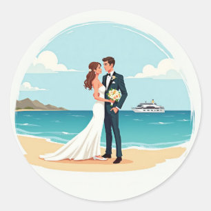 Rond Sticker Moment Fiançailles de plage