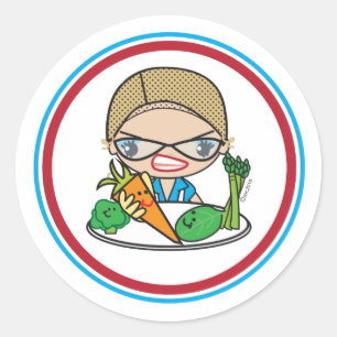 Rond Sticker Monica Lady pour déjeuner