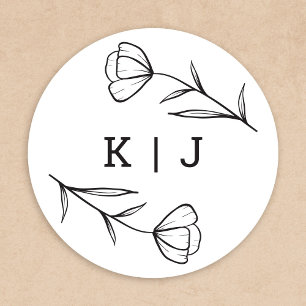 Rond Sticker Monogram Mariage fleur sauvage