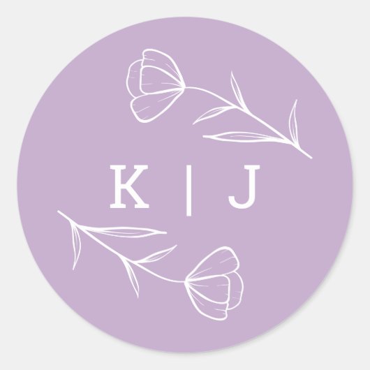 Rond Sticker Monogram Mariage fleur sauvage à Lilac (Devant)