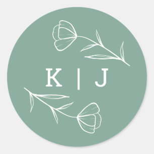 Rond Sticker Monogram Mariage fleur sauvage en mode Sag