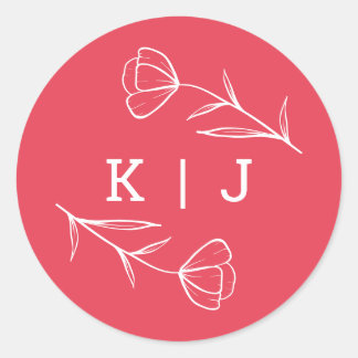 Rond Sticker Monogram Mariage fleur sauvage en Rose