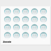 Rond Sticker Monogram Mariage Ombre Blue Chevron (Feuille)