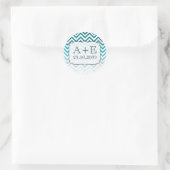 Rond Sticker Monogram Mariage Ombre Blue Chevron (Sac)