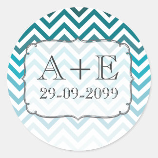 Rond Sticker Monogram Mariage Ombre Blue Chevron