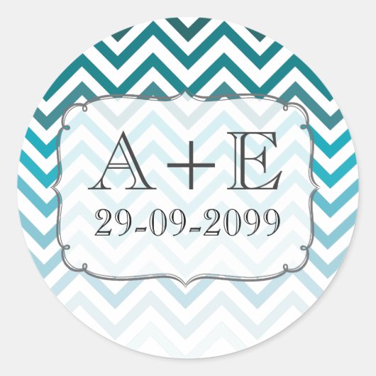 Rond Sticker Monogram Mariage Ombre Blue Chevron (Devant)