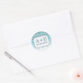 Rond Sticker Monogram Mariage Ombre Blue Chevron (Enveloppe)