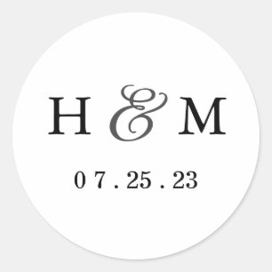 Rond Sticker Monogram Mariage simple - Blanc