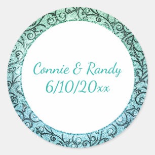 Rond Sticker Monogram Motif Turquoise et Or