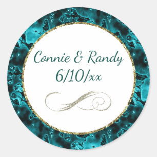 Rond Sticker Monogram Motif Turquoise et Or