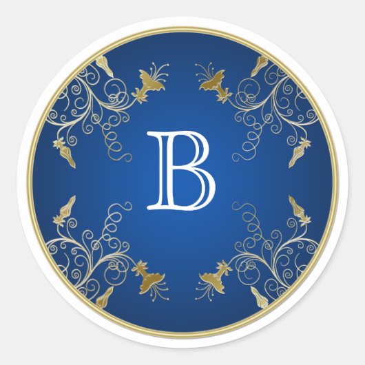 Rond Sticker Monogram Navy et Gold Floral (Devant)