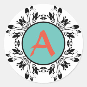 Rond Sticker MONOGRAM noir et blanc Damask